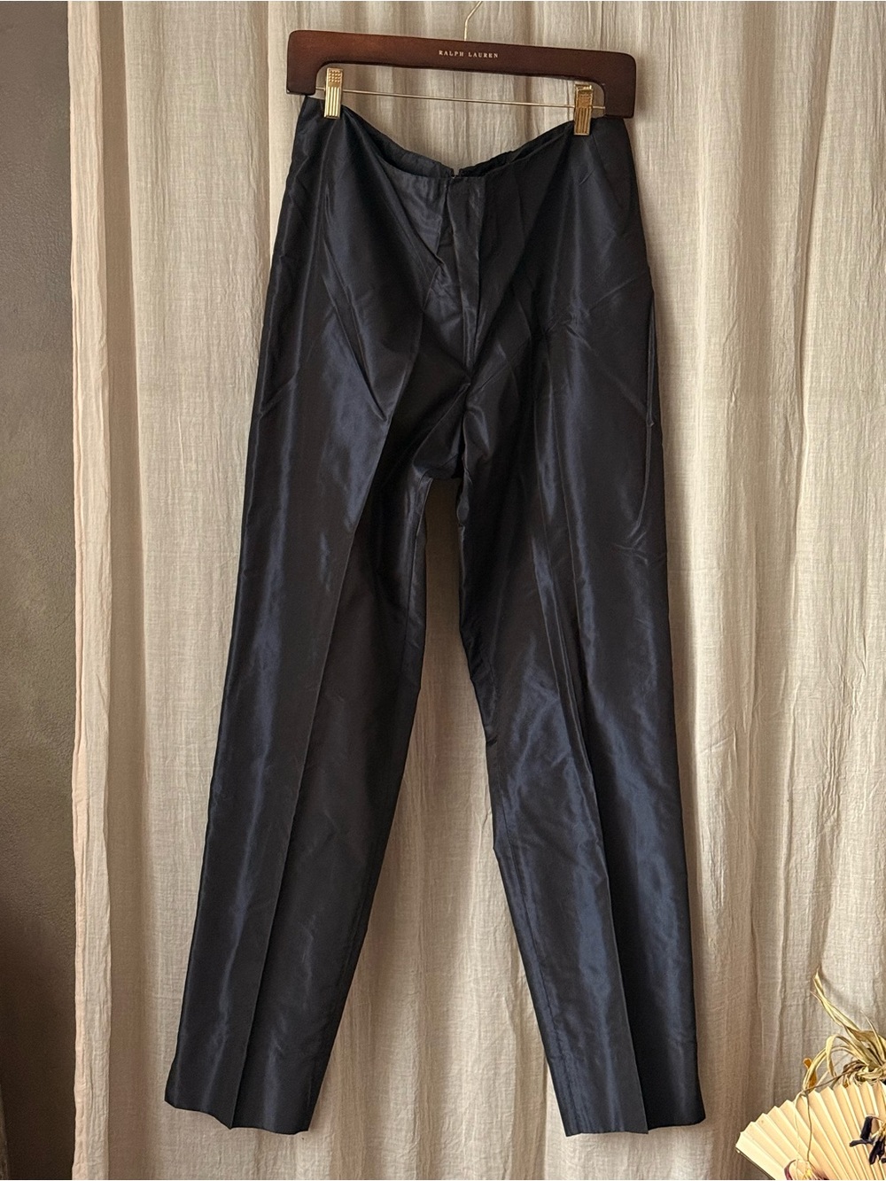 Vintage Donna Karan 100% silk dark navy / black Dress Pants quiet luxury 90s